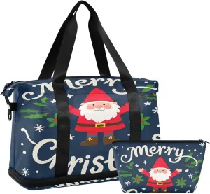 Merry Christmas Cartoon Dwarfs Duffel Bags Carry on Weekender Overnight Bag with Toiletry Bag for Airplane Traveling 2 Pcs Set