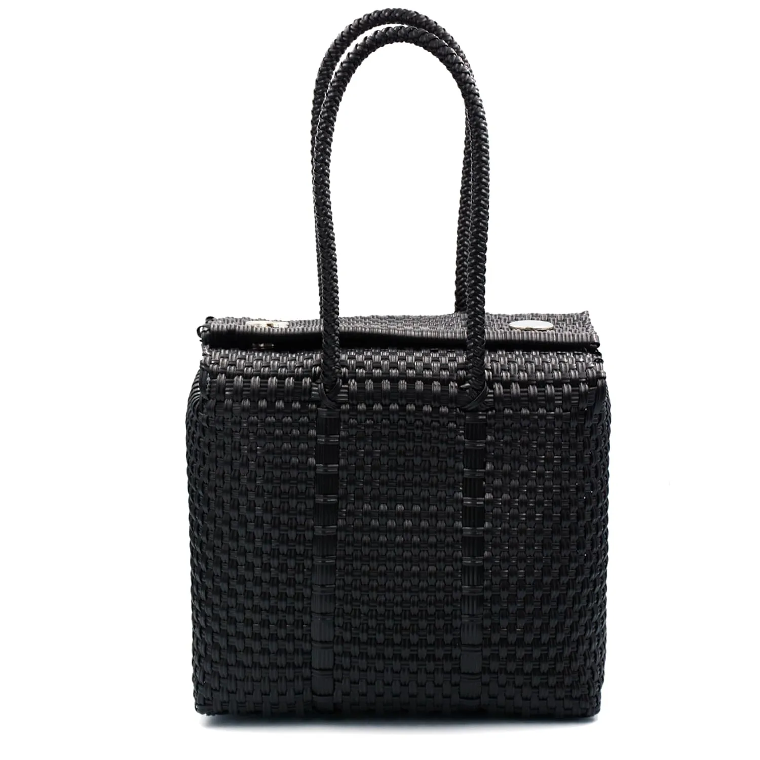 Mexican Handwoven Artisan Bag for Women Made from Recycled Plastic in a Solid Color (Small, BLACK)