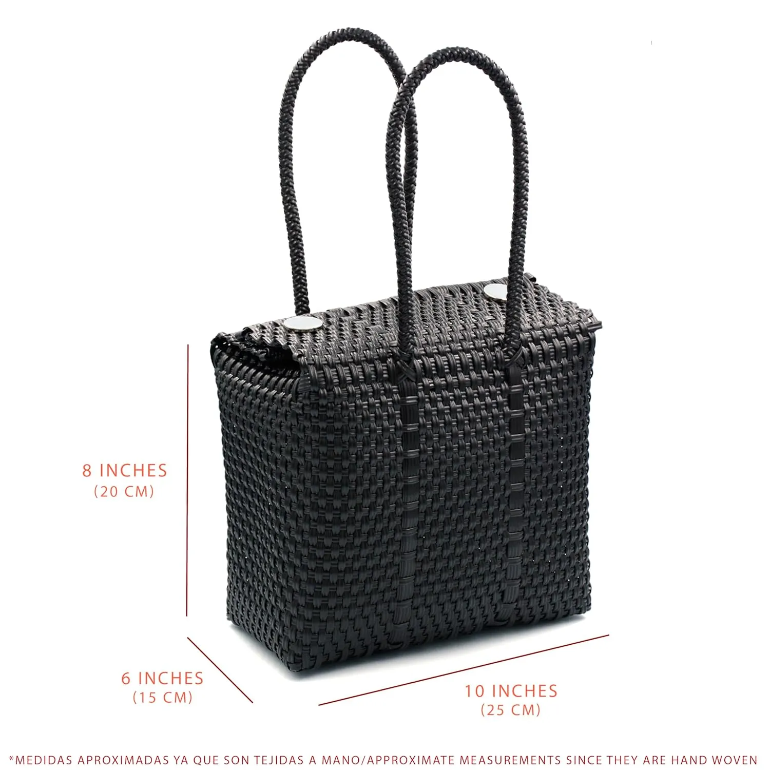Mexican Handwoven Artisan Bag for Women Made from Recycled Plastic in a Solid Color (Small, BLACK)