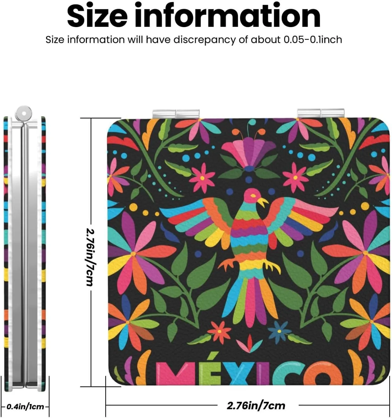 Mexican Traditional Textile Style Women Small Makeup Mirror Compact Handheld Cosmetic Mirror for Purse Pocket