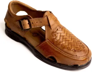 Mexico en la Piel Handmade Leather Fisherman Huaraches for Men - Adjustable Buckle, Comfortable and Lightweight, Breathable, Genuine Leather, Tan Color - Traditional Mexican Shoes
