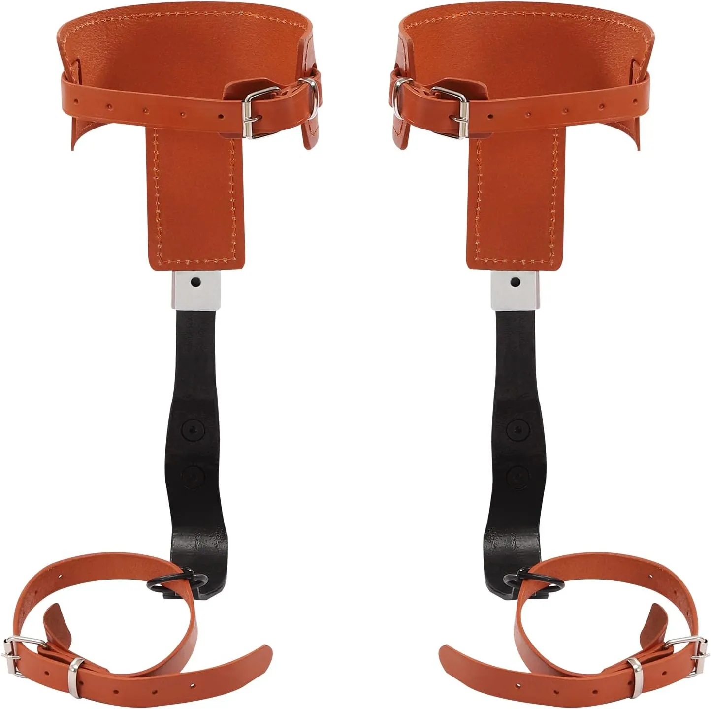 mignonnememe Tree Climbing Spikes with Belt, Stainless Steel Climbing Trees Gear with Cattle Hide Leggings Straps and Extra Straps for Outdoor Jungle Survival Fruit Picking-Orange
