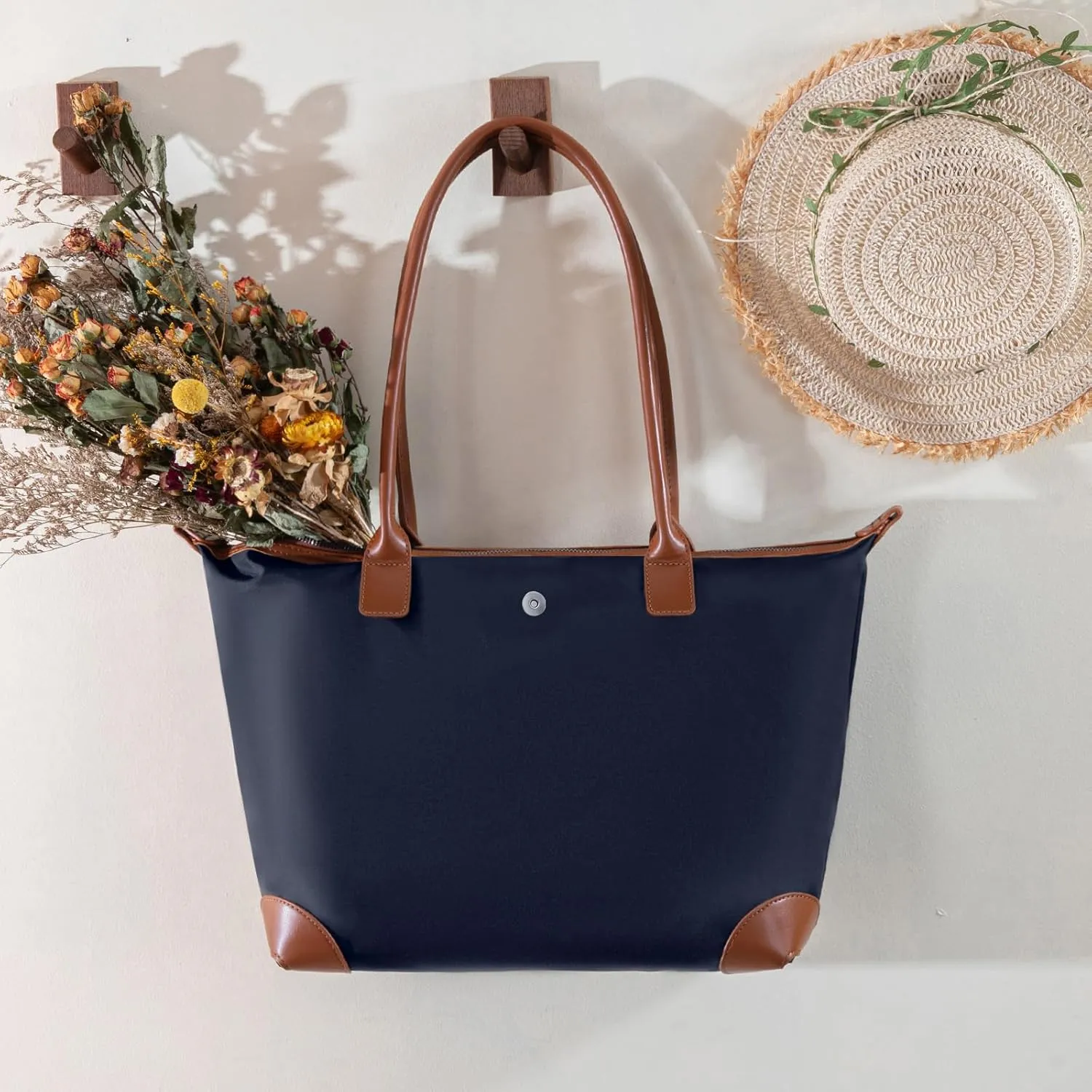 Milan Chiva Nylon Tote Bag for Women Large Shoulder Bag with Zipper Lightweight Foldable Work Tote