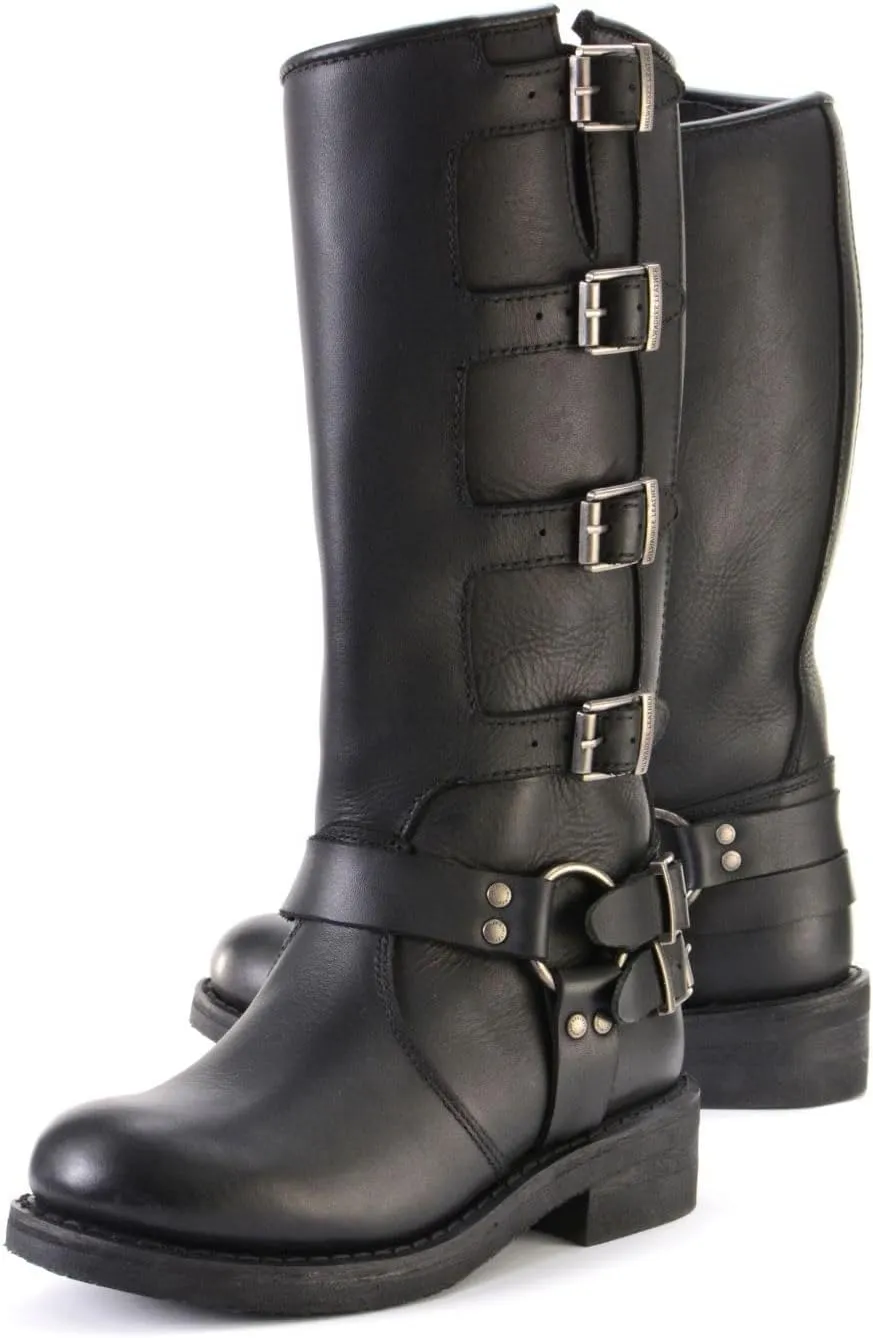 Milwaukee Leather MBL9346 Women's Tall Black Leather Harness Motorcycle Rider Boots w/Adjustable Straps - 9