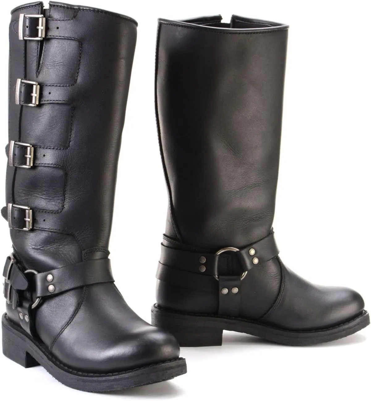 Milwaukee Leather MBL9346 Women's Tall Black Leather Harness Motorcycle Rider Boots w/Adjustable Straps - 9