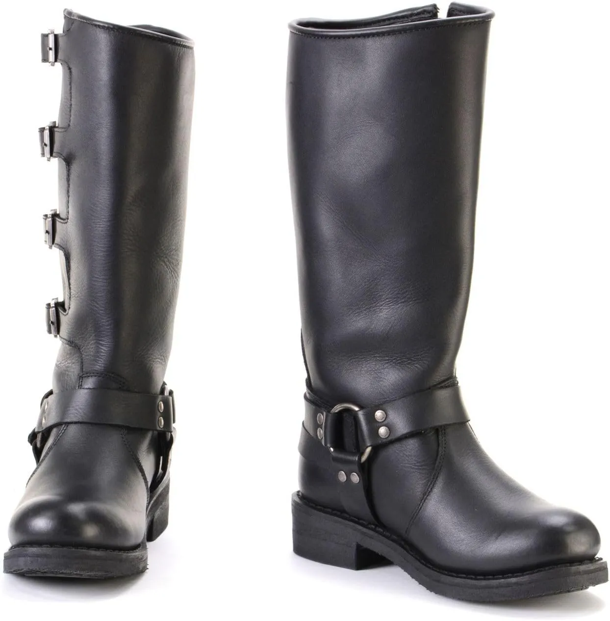 Milwaukee Leather MBL9346 Women's Tall Black Leather Harness Motorcycle Rider Boots w/Adjustable Straps - 9