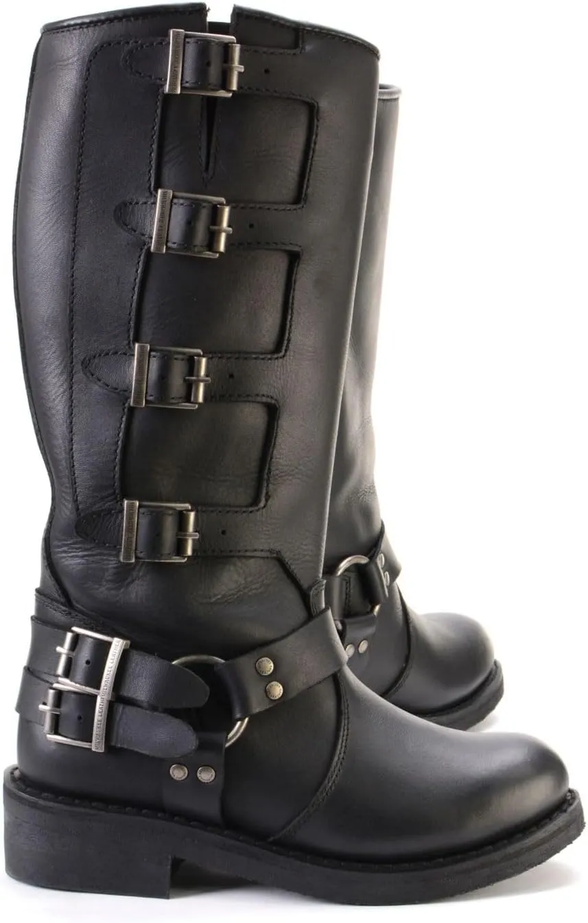 Milwaukee Leather MBL9346 Women's Tall Black Leather Harness Motorcycle Rider Boots w/Adjustable Straps - 9