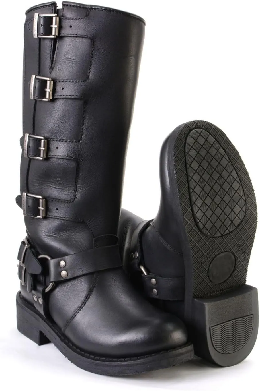 Milwaukee Leather MBL9346 Women's Tall Black Leather Harness Motorcycle Rider Boots w/Adjustable Straps - 9