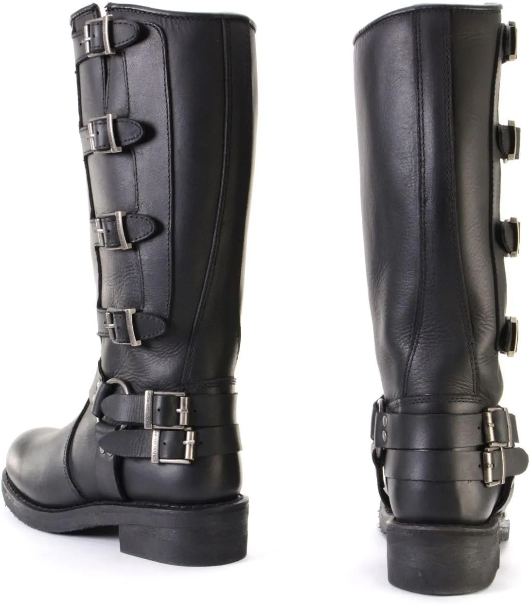 Milwaukee Leather MBL9346 Women's Tall Black Leather Harness Motorcycle Rider Boots w/Adjustable Straps - 9
