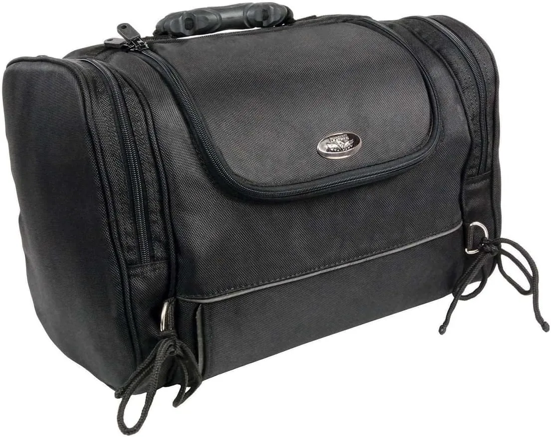 Milwaukee Leather SH684 Medium Black Textile Motorcycle Duffle Style Roll Sissy Bar Bag with Reflective Piping - Medium