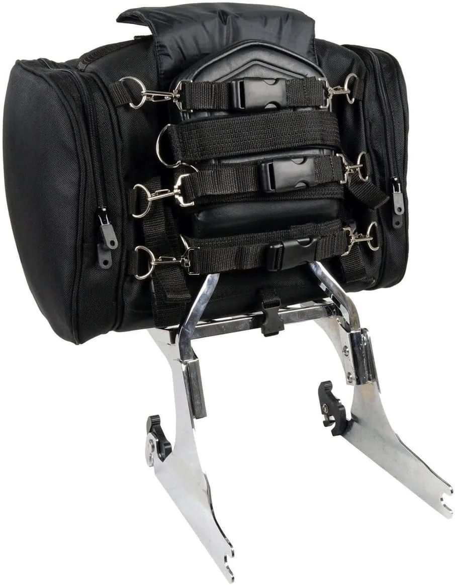 Milwaukee Leather SH684 Medium Black Textile Motorcycle Duffle Style Roll Sissy Bar Bag with Reflective Piping - Medium
