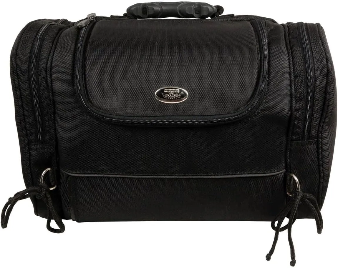 Milwaukee Leather SH684 Medium Black Textile Motorcycle Duffle Style Roll Sissy Bar Bag with Reflective Piping - Medium