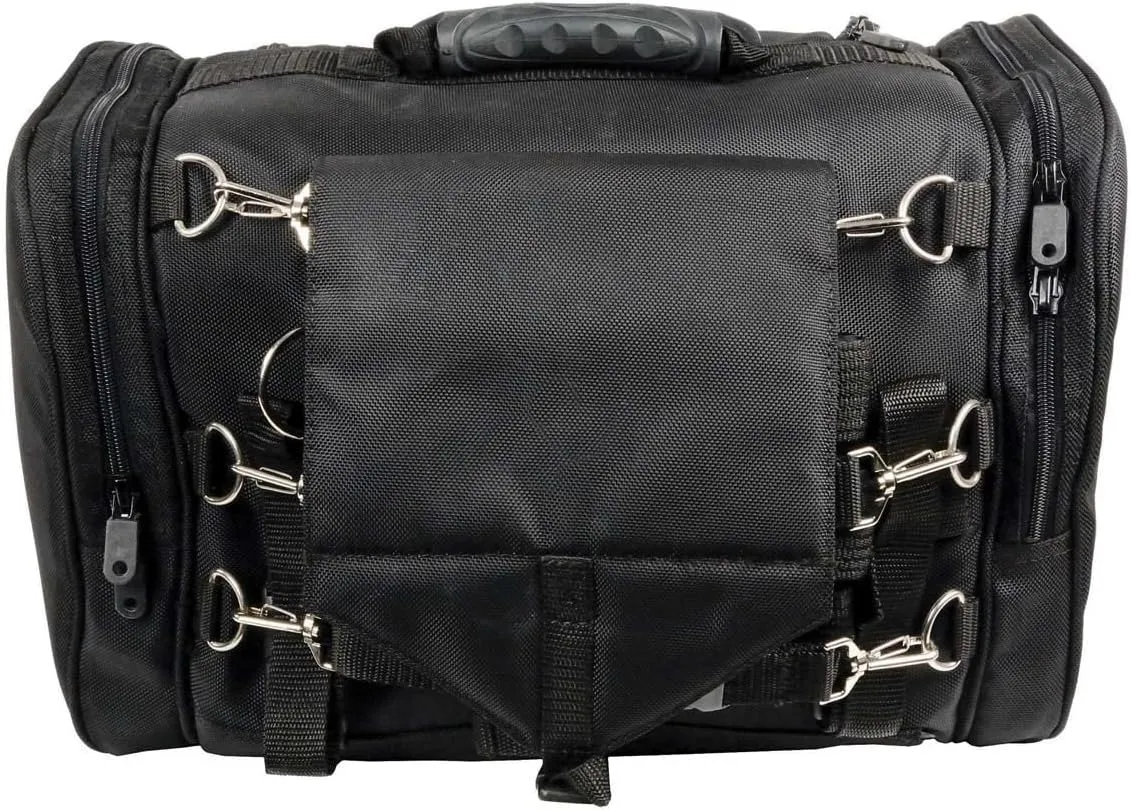 Milwaukee Leather SH684 Medium Black Textile Motorcycle Duffle Style Roll Sissy Bar Bag with Reflective Piping - Medium