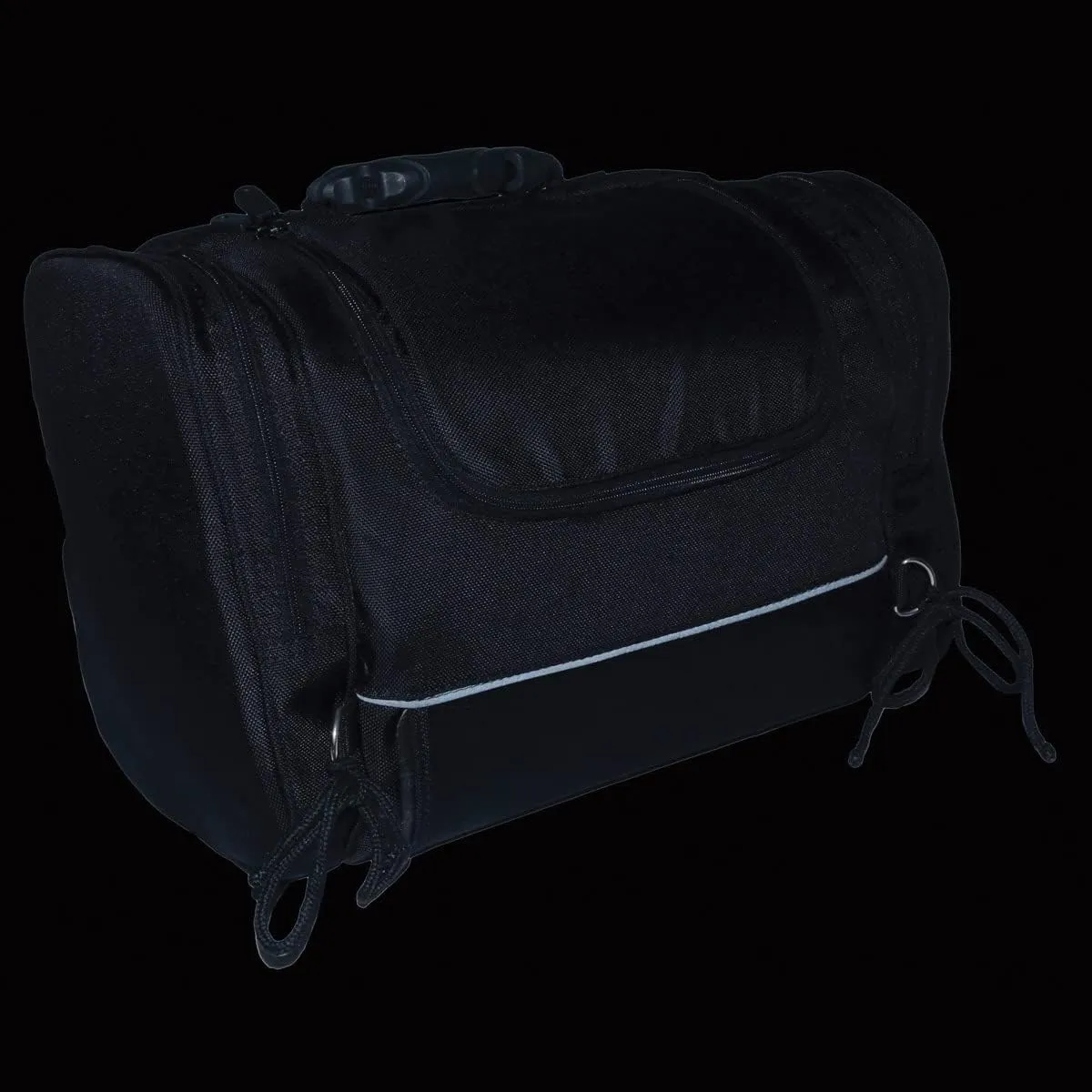 Milwaukee Leather SH684 Medium Black Textile Motorcycle Duffle Style Roll Sissy Bar Bag with Reflective Piping - Medium