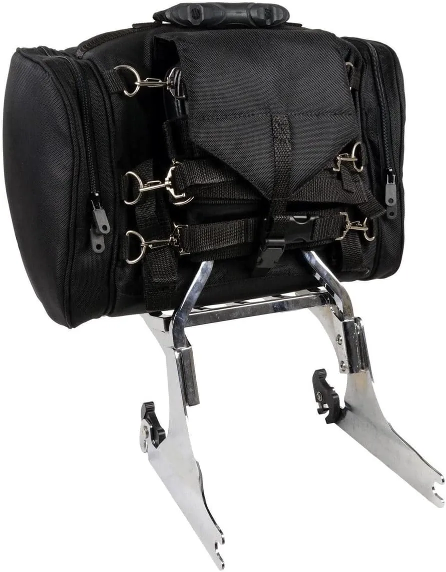 Milwaukee Leather SH684 Medium Black Textile Motorcycle Duffle Style Roll Sissy Bar Bag with Reflective Piping - Medium