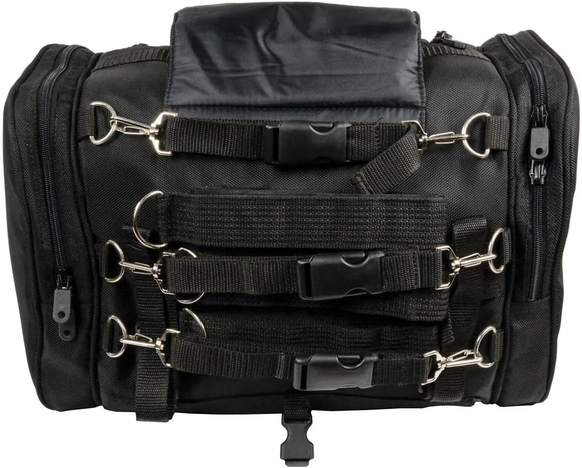Milwaukee Leather SH684 Medium Black Textile Motorcycle Duffle Style Roll Sissy Bar Bag with Reflective Piping - Medium