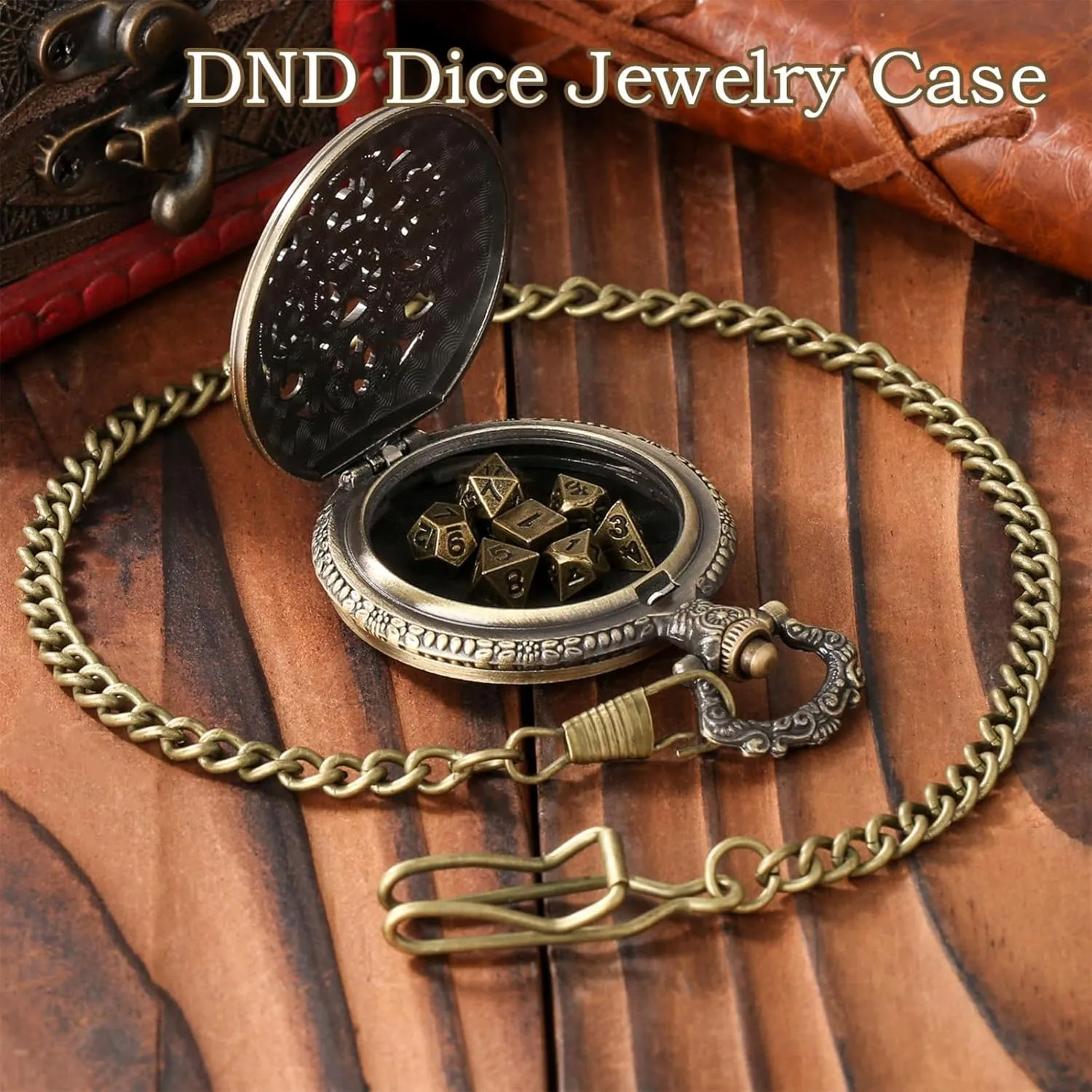 Mini Metal Dice Set, Bronze Steampunk Gear Pocket Watch Shell, Hollow Shell Case Gear Engraved Pocket Watch, 7pcs Polyhedral Antique Tiny Metal Dice Set (Gray,One Size)