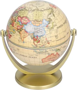 Mini Vintage World Globe of the World with Wooden Stand, 10cm Vintage World Globe Built, Antique Decorative Desktop Globe for Adults & Kids, Home Décor, Office