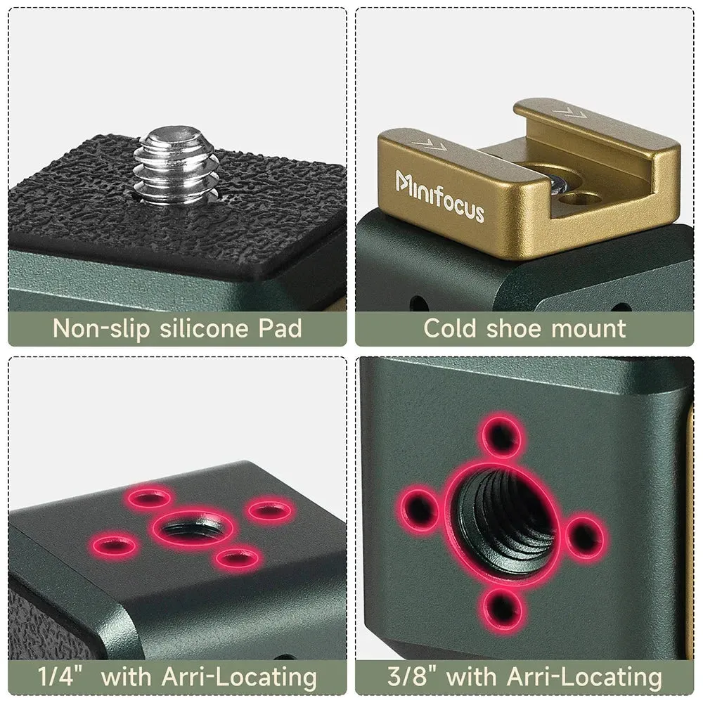 MINIFOCUS Multi-Hole Screws Adapter with Cold Shoe Mounts 1/4'' & 3/8'' Thread