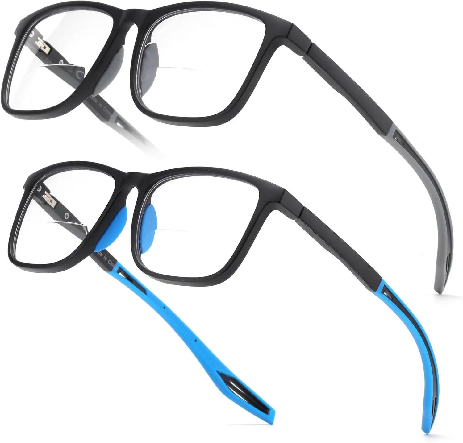 Missfive 2 Pack Bifocal Reading Glasses Men Women, Sports Style TR90 Frame Anti UV/Eyestrain/Blue, Upgraded Unbreakable Durable Computer Readers Spring Hinge Eyewear,  1.5