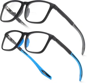 Missfive 2 Pack Bifocal Reading Glasses Men Women, Sports Style TR90 Frame Anti UV/Eyestrain/Blue, Upgraded Unbreakable Durable Computer Readers Spring Hinge Eyewear,  1.5