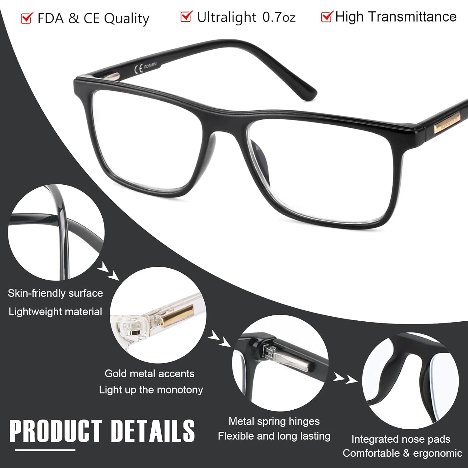 Missfive 2 Pack Multifocus Progressive Reading Glasses - Blue Light Blocking Anti UV/Eye Strain, Durable Metal Spring Hinge Multifocal Readers, Stylish Eyewear for Near Workspace,1.5x