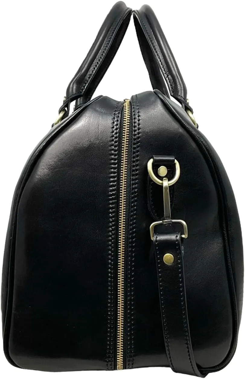 Mississippi Max Travel Bag, Genuine Leather Made in Italy (Black)