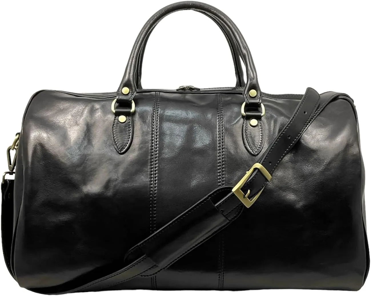 Mississippi Max Travel Bag, Genuine Leather Made in Italy (Black)