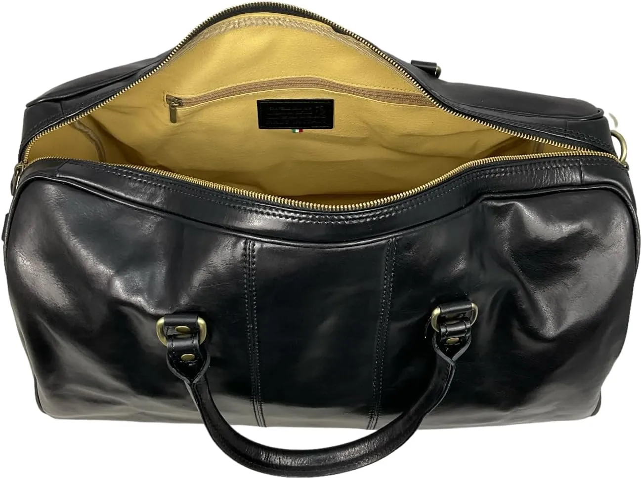 Mississippi Max Travel Bag, Genuine Leather Made in Italy (Black)