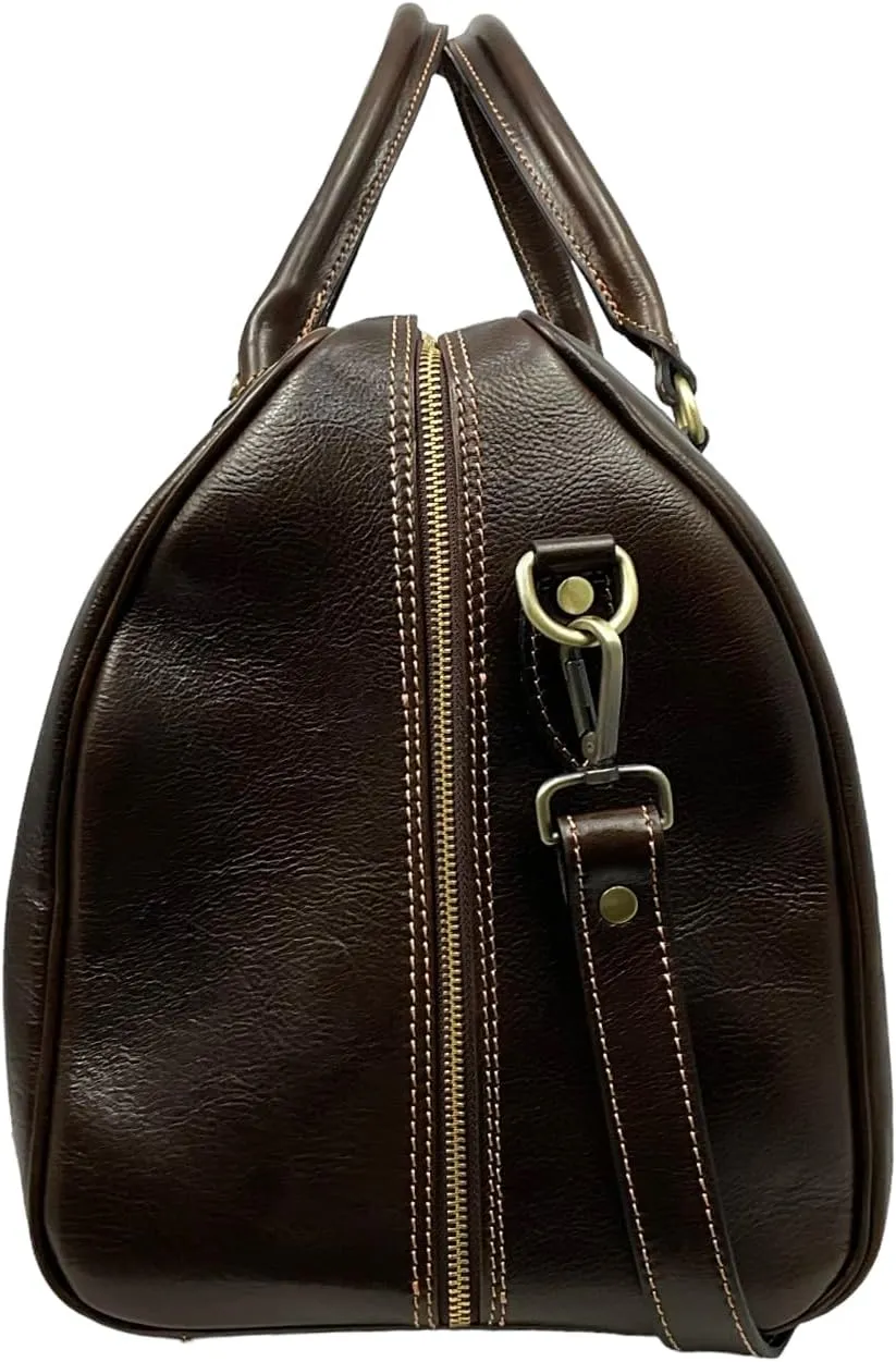 Mississippi Max Travel Bag, Genuine Leather Made in Italy (Dark Brown)