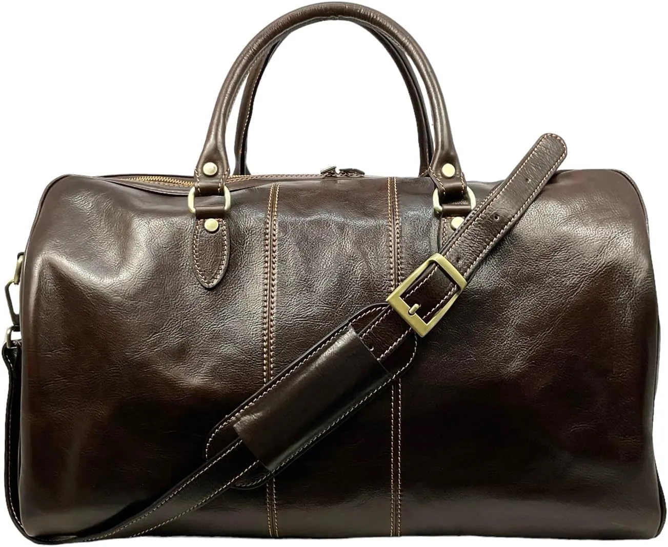 Mississippi Max Travel Bag, Genuine Leather Made in Italy (Dark Brown)