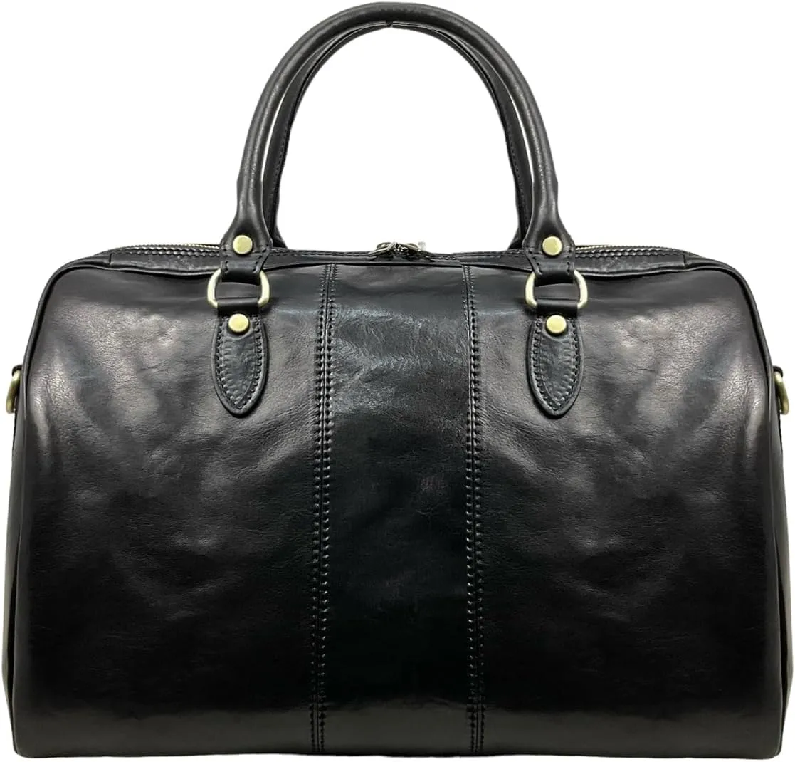 Mississippi Travel Bag, Genuine Leather Made in Italy (Black)