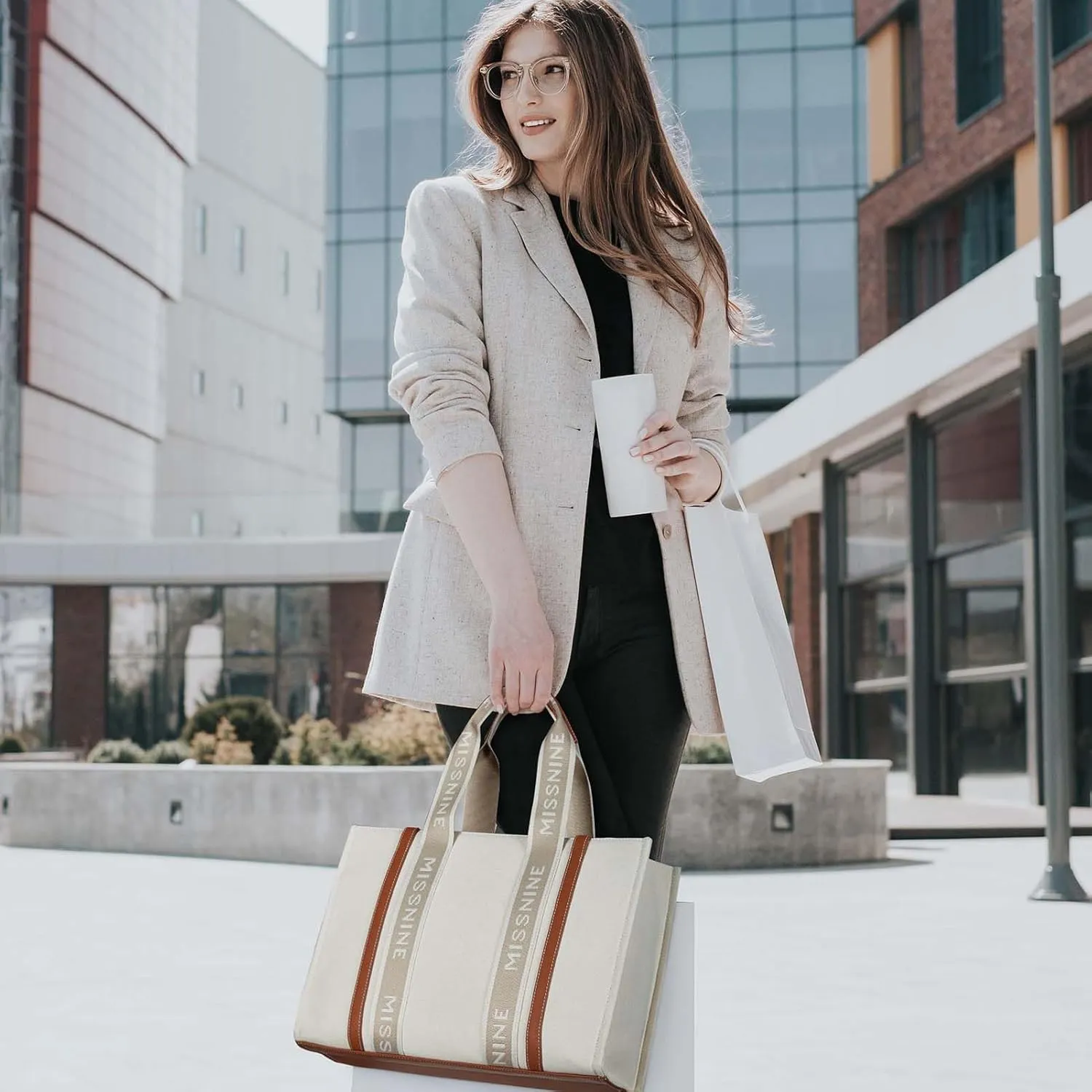 Missnine Tote Bag for Women Canvas Top Handle Satchel Purse Trendy Lightweight Hobo Shoulder Bag with Zipper