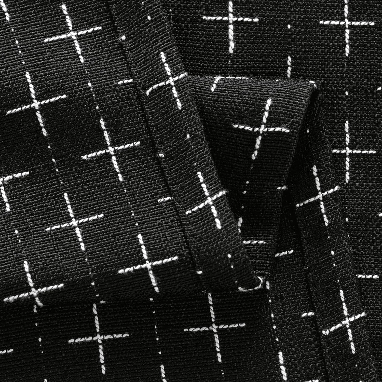 MIULEE Decorative Back Tab Linen Curtains with Geometric Pattern for Living Room Bedroom Farmhouse Rustic Thick Woven Textured Patterned Mudcloth Drapes 84 Inches Long 2 Panels Set, Black