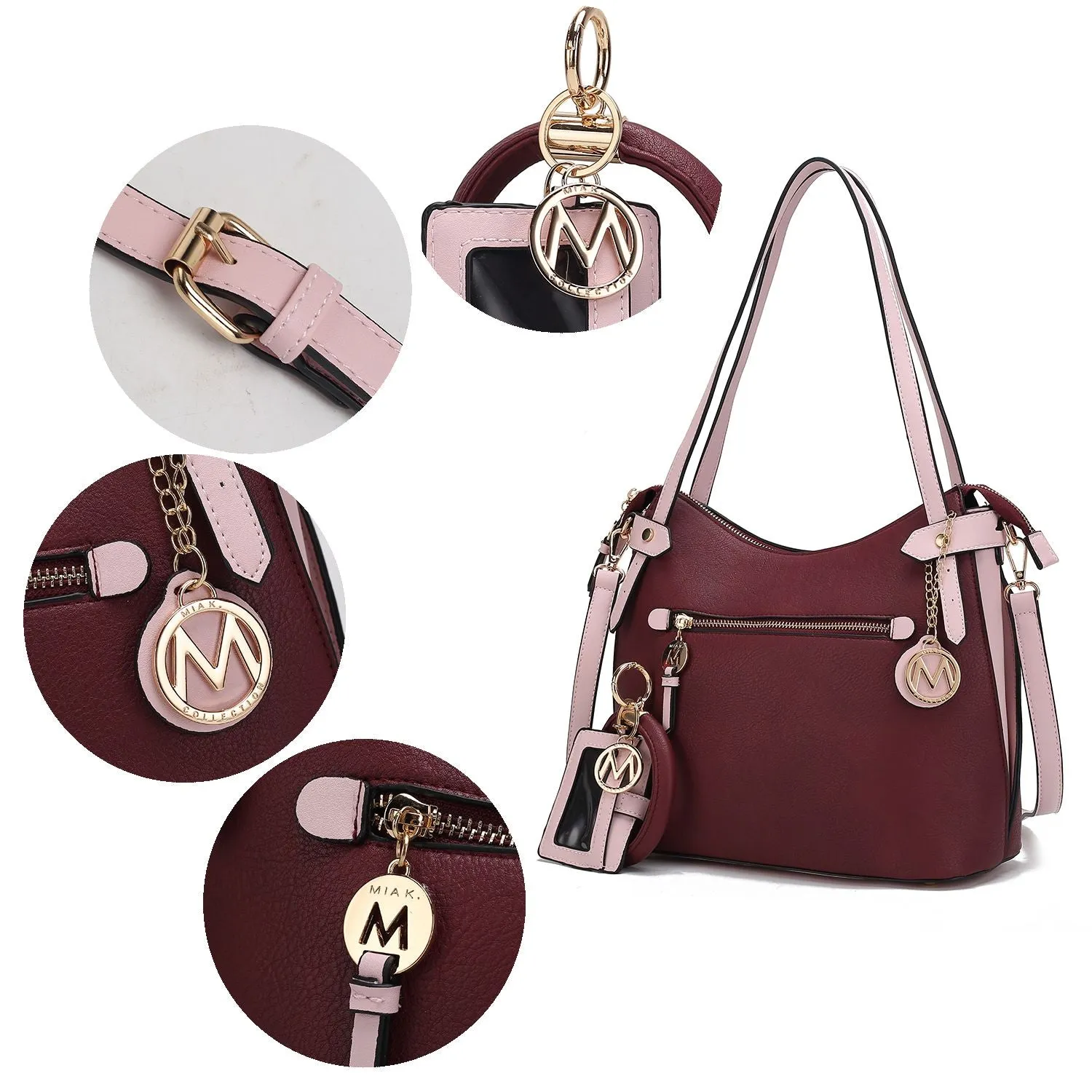 MKF Collection Jaseli Hobo with Wristlet Key Ring & card Holder by Mia k