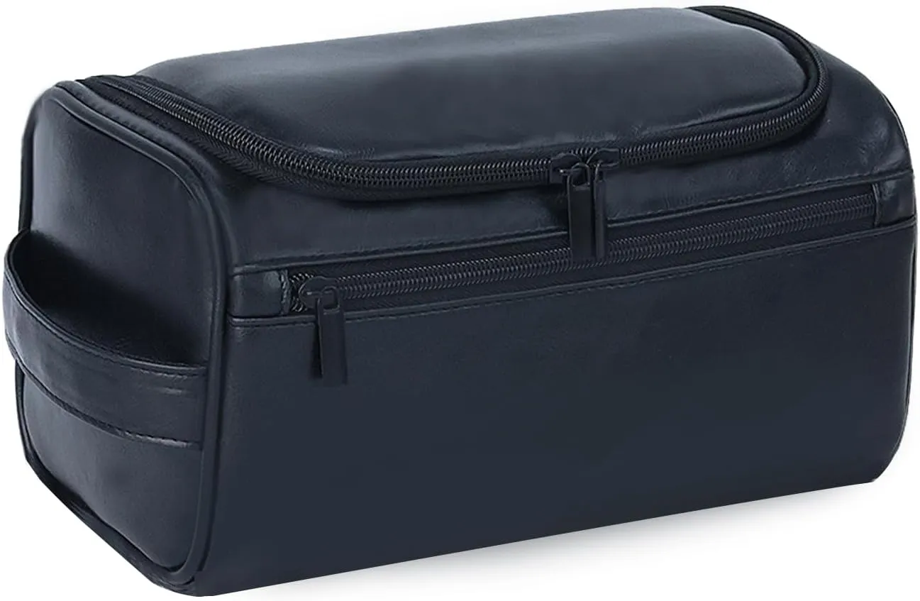 MMSEKT men's make-up bag, husband, Boyfriend's toiletries bag, Dad's large PU leather travel bag, father's Day, anniversary, Best Man Wedding Gift (Black)
