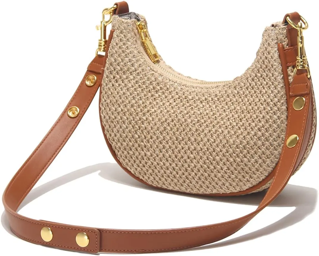 Mn&Sue Women's Leather Shoulder Purses Classic Medium Hobo Tote Bag Moon Crescent Design Ladies Handbag and Purse