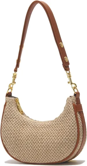 Mn&Sue Women's Leather Shoulder Purses Classic Medium Hobo Tote Bag Moon Crescent Design Ladies Handbag and Purse