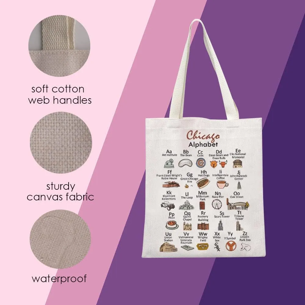 MNIGIU Chicago Canvas Tote Bag - Eco Tote Bag, Reusable Welcome Bag