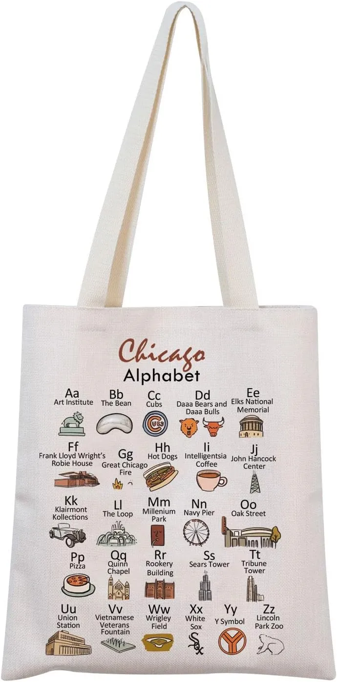 MNIGIU Chicago Canvas Tote Bag - Eco Tote Bag, Reusable Welcome Bag