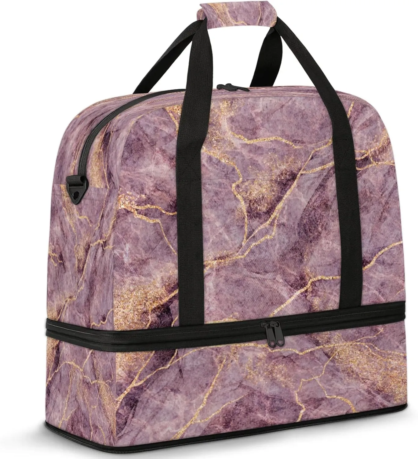 Modern Purple Marble Travel Duffel Bags for Women & Men Large Sports Gym Bags Foldie Weekender Overnight Bag Carry On Tote Bag With Shoe Compartment Personal Item Luggage for Travel Sports Gym