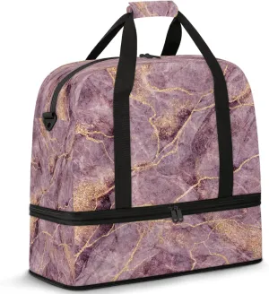Modern Purple Marble Travel Duffel Bags for Women & Men Large Sports Gym Bags Foldie Weekender Overnight Bag Carry On Tote Bag With Shoe Compartment Personal Item Luggage for Travel Sports Gym
