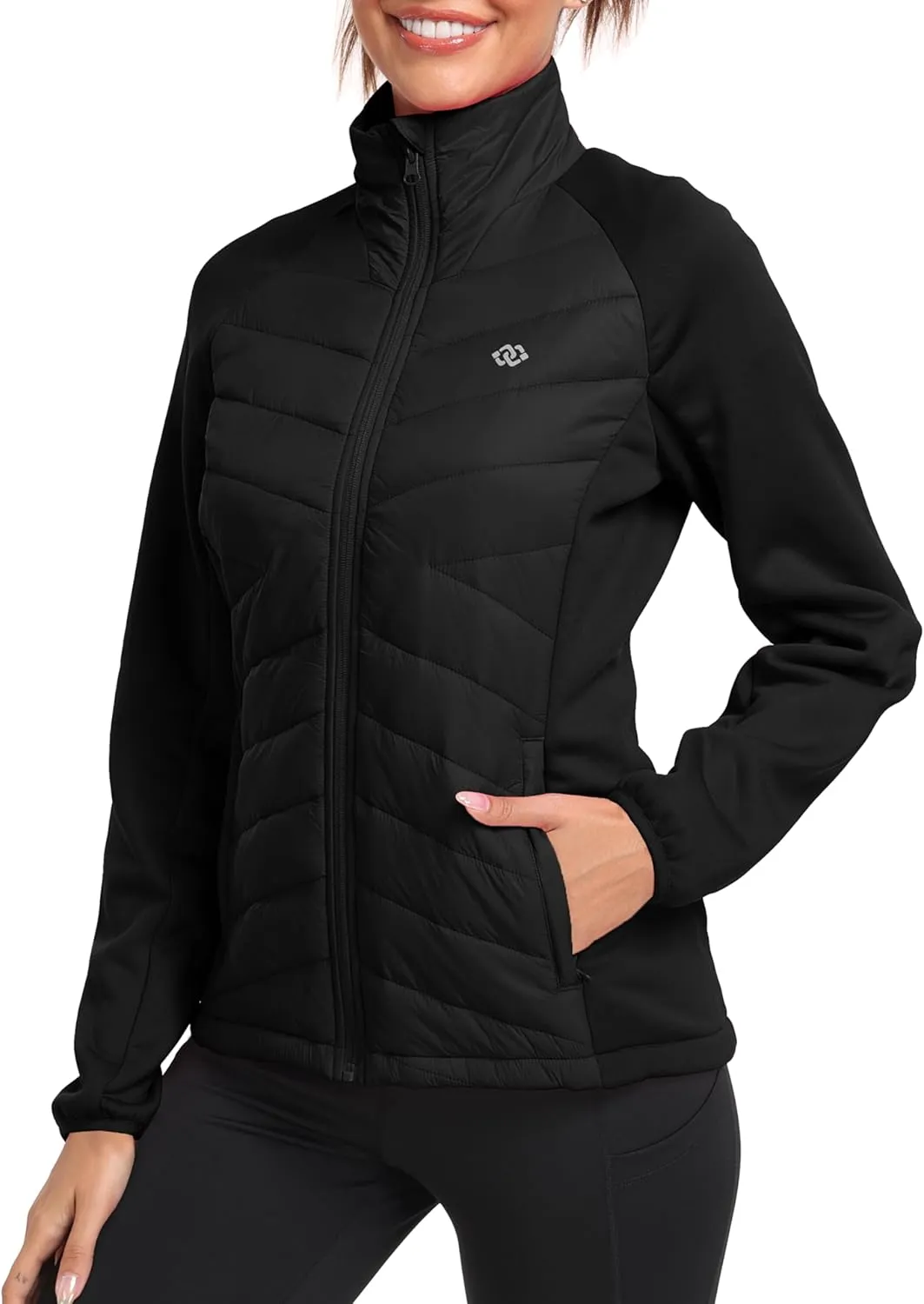 MoFiz Womens Lightweight Insulated Hiking Jacket Fleece Lined Thermal Hybrid Softshell Full Zip Winter Fall Running Coat