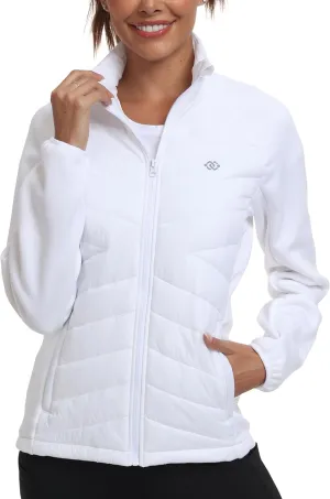 MoFiz Womens Lightweight Insulated Hiking Jacket Fleece Lined Thermal Hybrid Softshell Full Zip Winter Fall Running Coat