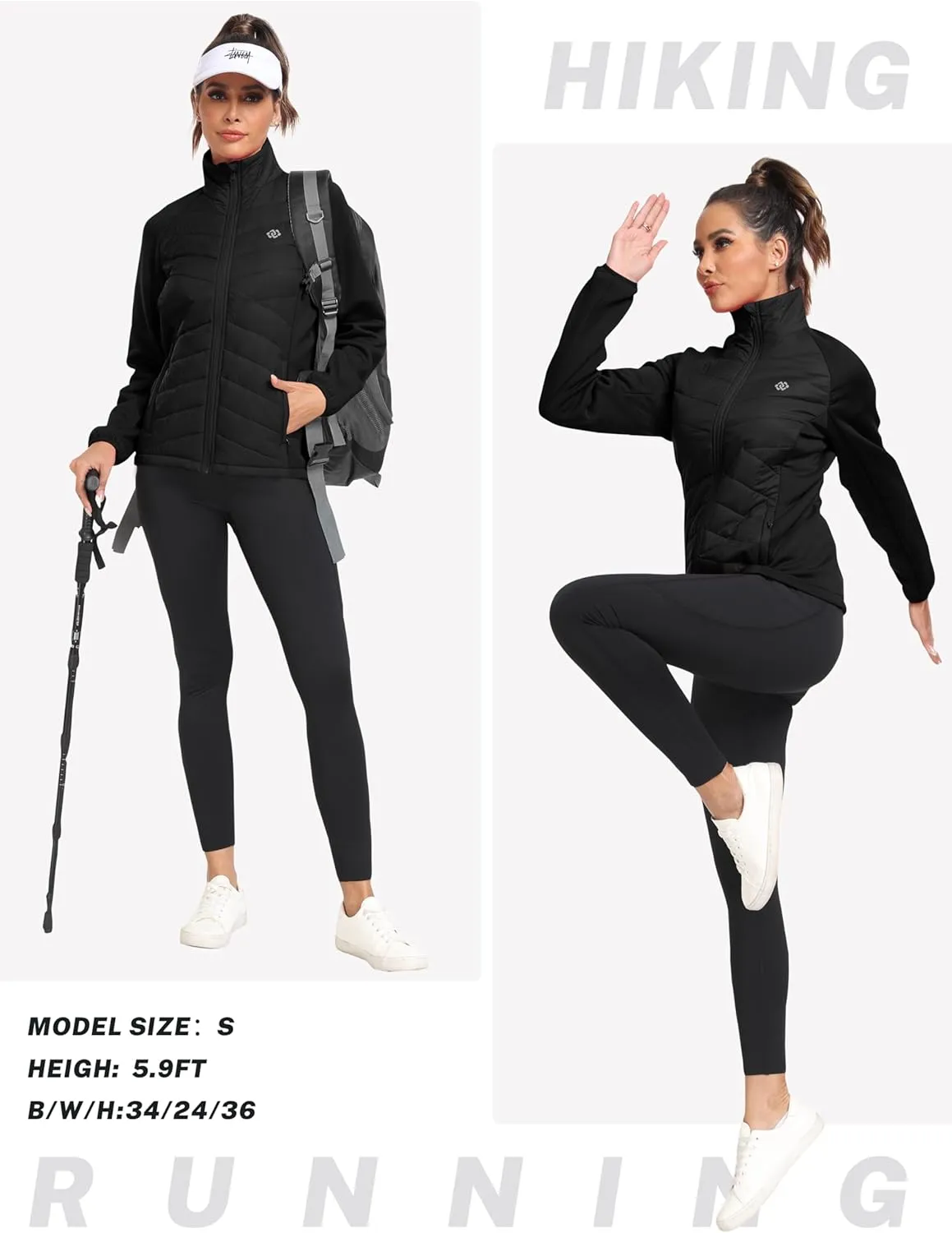 MoFiz Womens Lightweight Insulated Hiking Jacket Fleece Lined Thermal Hybrid Softshell Full Zip Winter Fall Running Coat