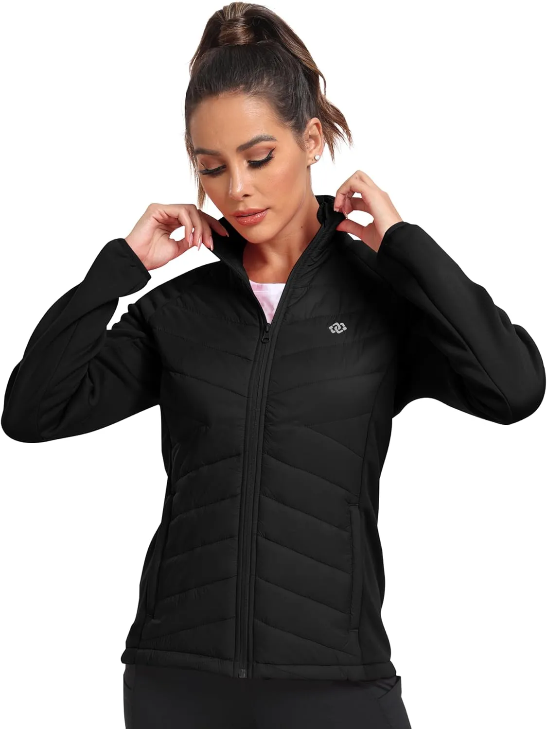 MoFiz Womens Lightweight Insulated Hiking Jacket Fleece Lined Thermal Hybrid Softshell Full Zip Winter Fall Running Coat