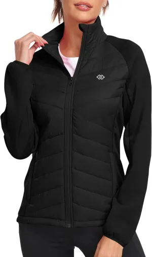 MoFiz Womens Lightweight Insulated Hiking Jacket Fleece Lined Thermal Hybrid Softshell Full Zip Winter Fall Running Coat