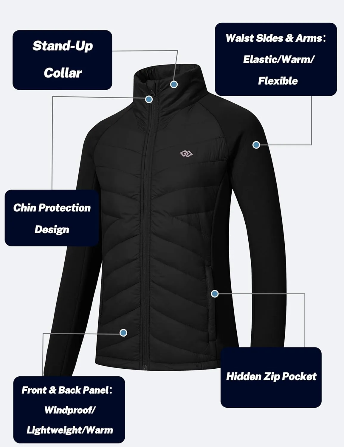 MoFiz Womens Lightweight Insulated Hiking Jacket Fleece Lined Thermal Hybrid Softshell Full Zip Winter Fall Running Coat