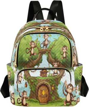 Monkey Tree House Backpack Purse for Women Fashion Small Mini Daypack Purse for Lady Anti-theft Shoulder Bag Sports Hiking Ladies Daypack