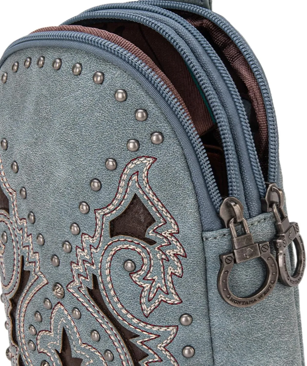 Montana West Cowhead Flora Western Sling Bag for Women Embroidery Cross Body Bag Fanny Pack with Wide Guitar Strap